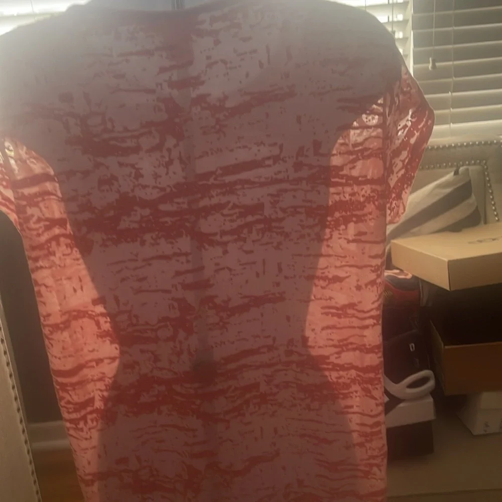 Orange print blouse with tiny orange  beeds across neckline - Picture 3 of 4
